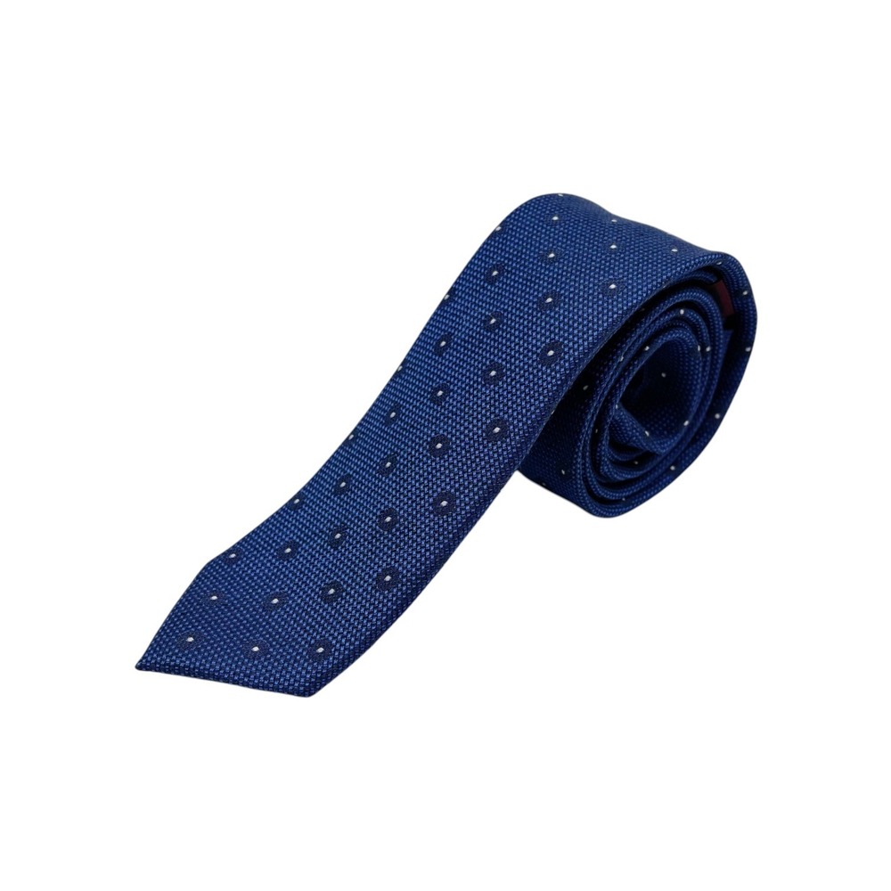 Charles Tyrwhitt Tie Men OS Blue Polka Dot Silk Linen Blend Woven Necktie Set